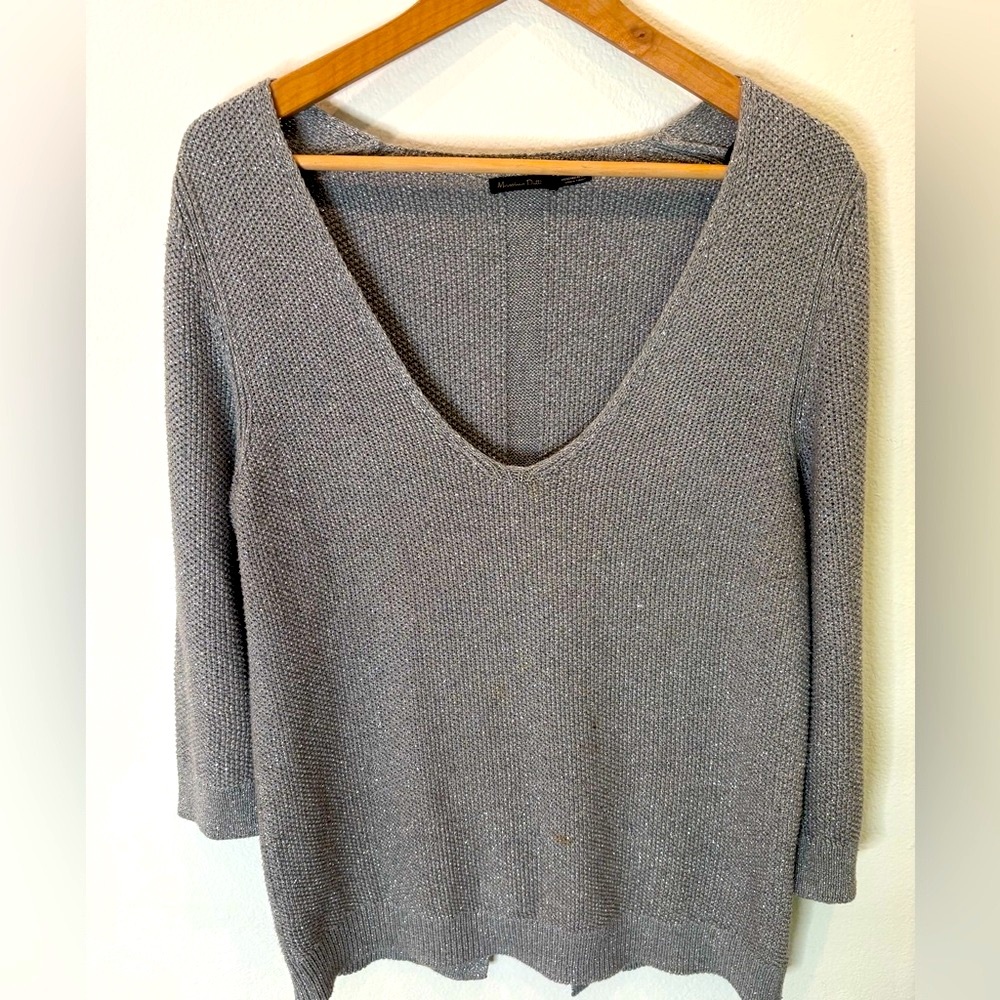 Massimo Dutti Chunky‎ V Neck Sweater in Silver Size Large